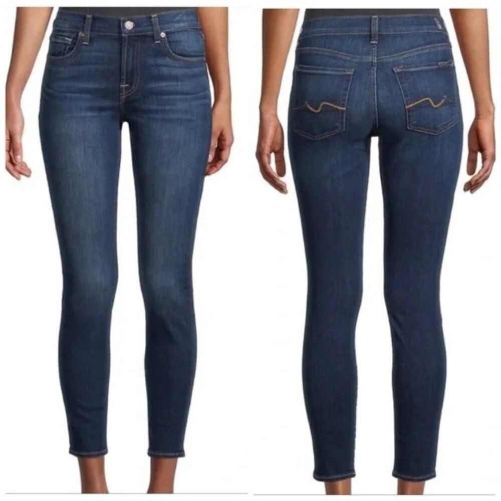 7 For All Mankind Gwenevere Crop Ankle Denim Jeans Dark Wash Stretch Sz 32